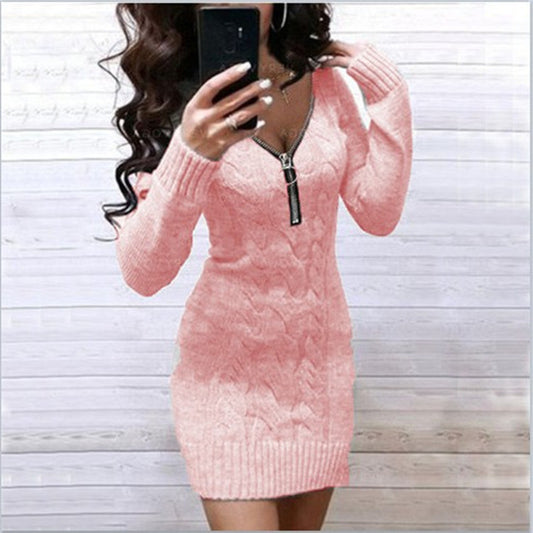 Robe tricot femme avec décolleté en V profond et fermeture éclair brillante Chic und Still