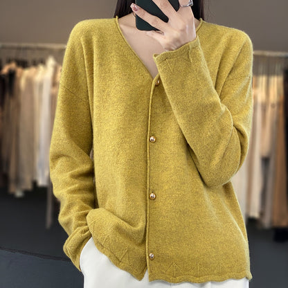 Dames Élégant Cardigan avec boutons dorés et design structuré Chic und Stil