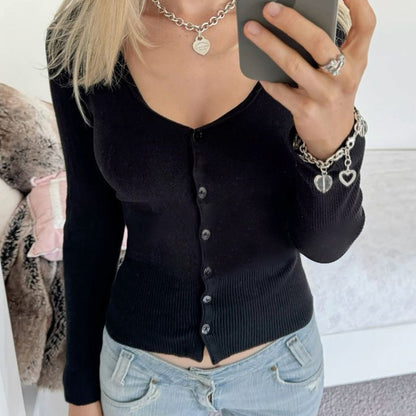 Dames Cardigan à manches longues avec décolleté en V et détails en côtes fins Chic und Stil