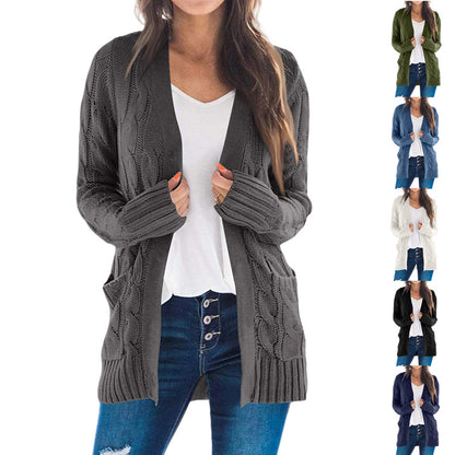 Dames Gros Tricot Cardigan avec Devant Ouvert et Grandes Poches Chic und Stil