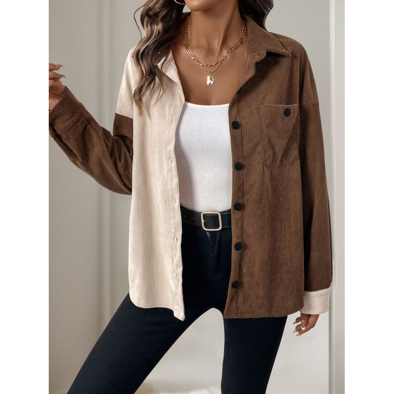 Chemisier en velours pour femmes avec un design de blocs de couleurs tendance Chic und Stil