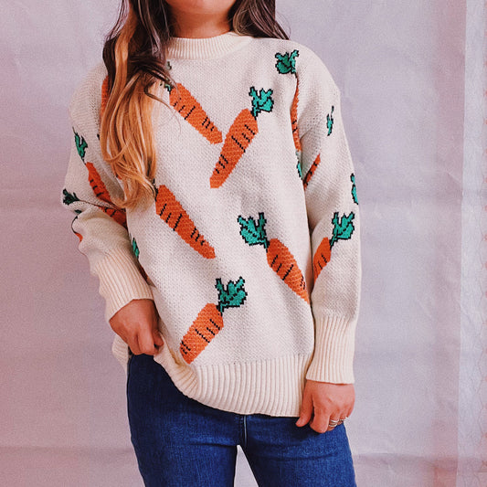 Pull décontracté pour femmes avec motif de carottes colorées Chic und Stil
