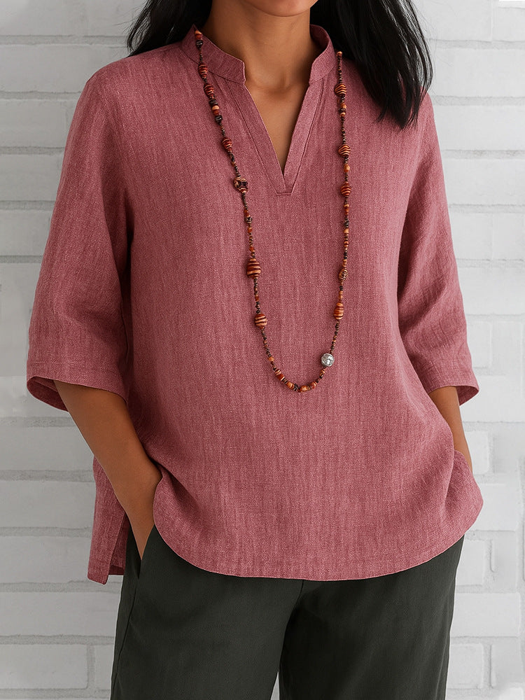 Blouse décontractée pour femmes avec décolleté en V et poches latérales Chic und Stil