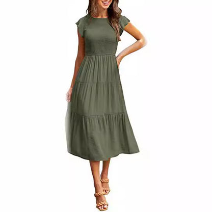 Robe midi pour femmes avec détails froncés et volant attrayant Chic und Stil
