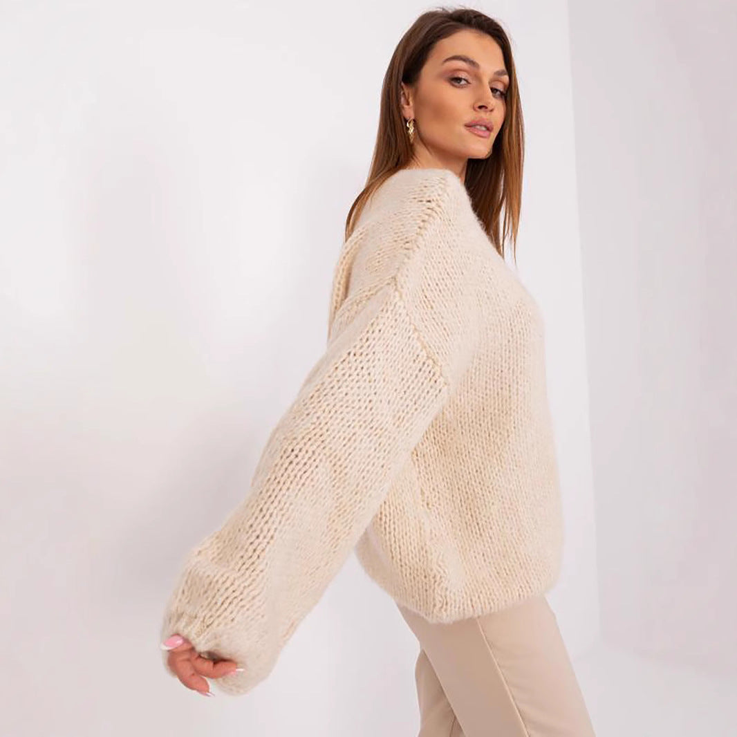 Pull en maille surdimensionné confortable pour dames avec des manches volumineuses et un design texturé Chic und Stil