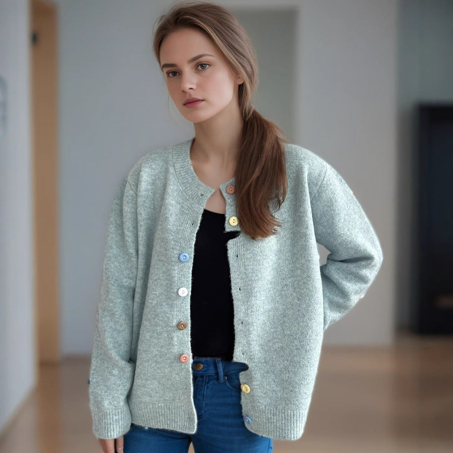 Dames cardigan en tricot douillet avec des détails de boutons colorés Chic und Stil
