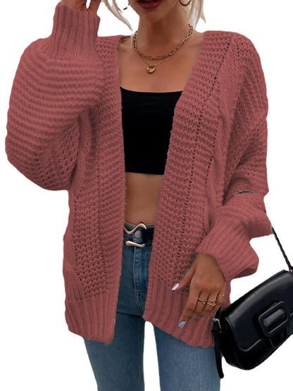 Dames gros tricot cardigan avec devant ouvert et manches décontractées Chic und Stil