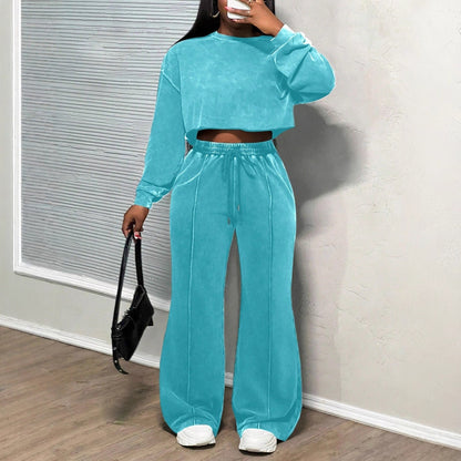 Dames décontracté ensemble Lounge cropped avec pantalons amples et cordon pratique Chic und Stil