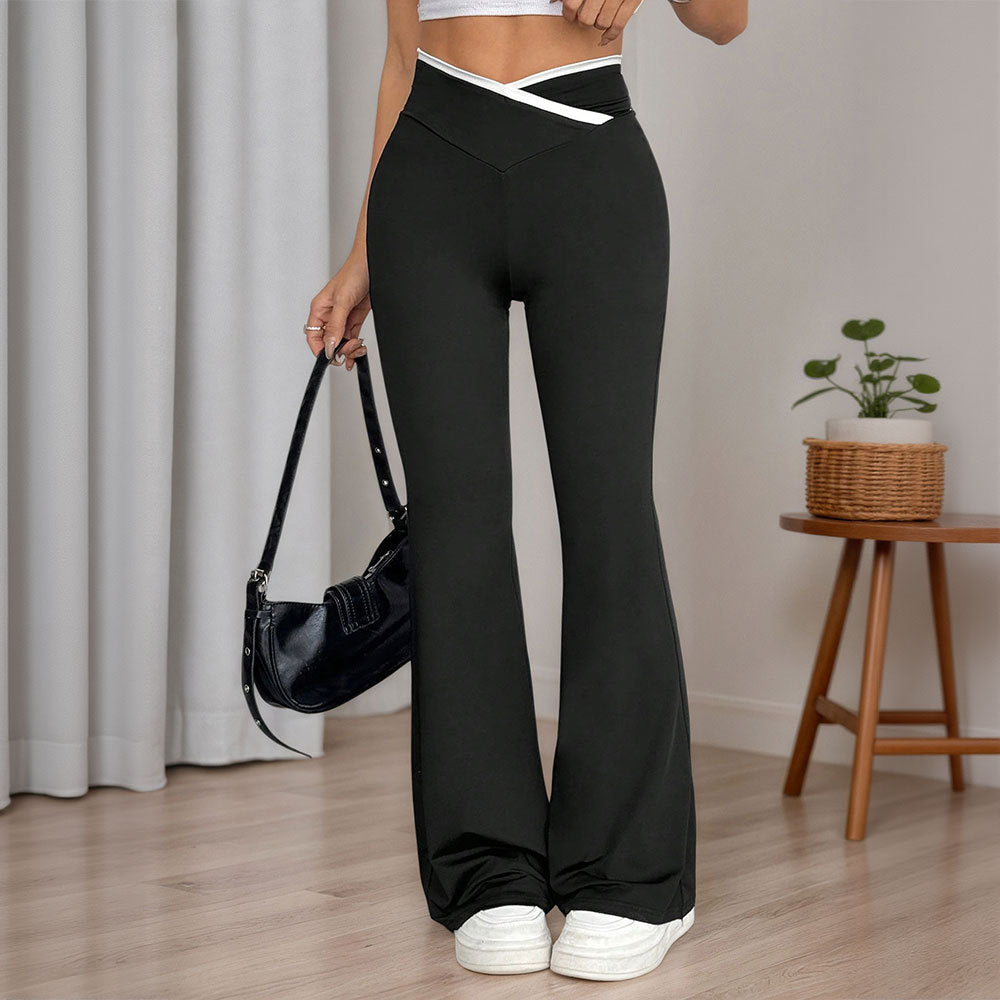 Pantalons de yoga évasés pour femmes avec taille haute et détails de surpiqûres stylés Chic & Stil