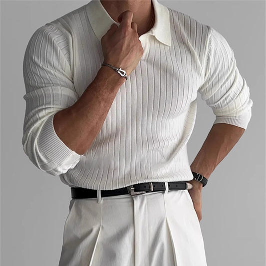Pull homme avec design en rib côtelé texturé et col classique Chic und Stil