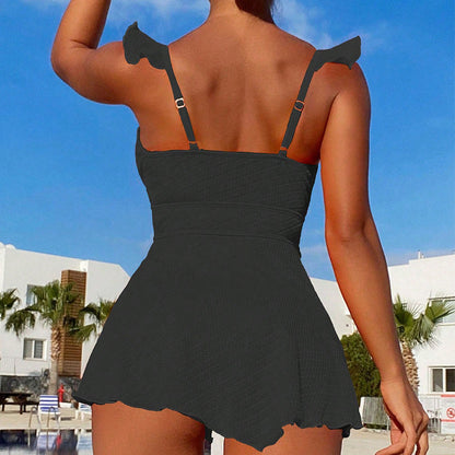 Dames Robe de Maillot de Bain à Volants Col V Chic und Stil