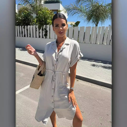 Women's Short Sleeve Dress with Belt at Waist Chic und Stil