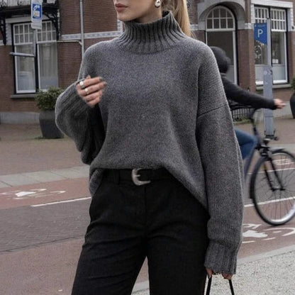 Dames Pull encolure cheminée de haute qualité à coupe décontractée oversized Chic und Stil