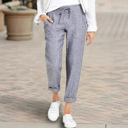 Pantalons en lin détendus pour femmes avec taille élastique et poches pratiques Chic und Stil
