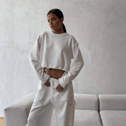Femme pull court décontracté avec cordon de serrage et coupe ample Chic und Stil