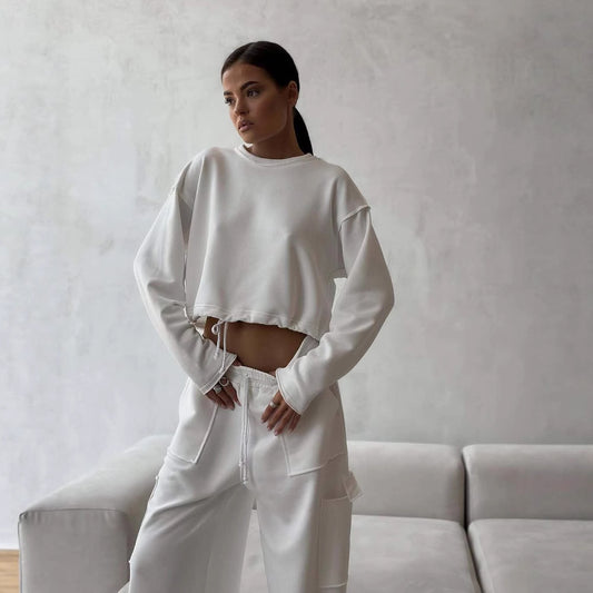 Femme pull court décontracté avec cordon de serrage et coupe ample Chic und Stil
