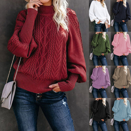 Dames pull en grosse maille avec col montant et manches en forme de ballon Chic und Stil