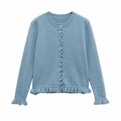 Dames doux cardigan en tricot avec volants décoratifs Chic und Stil