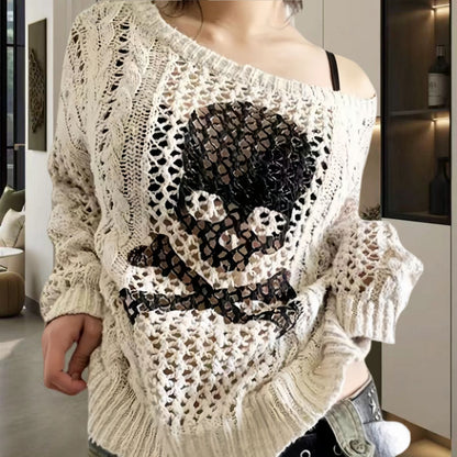 Pull en tricot surdimensionné pour femmes avec un motif de trous créatif et un design d'ancre Chic und Stil
