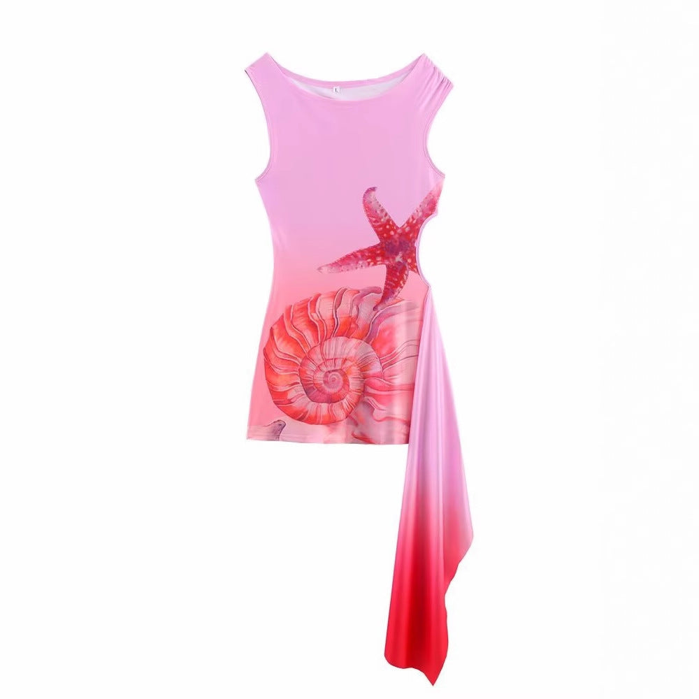 Robe de plage sans manches pour femmes avec des motifs maritimes et un ourlet asymétrique Chic und Stil