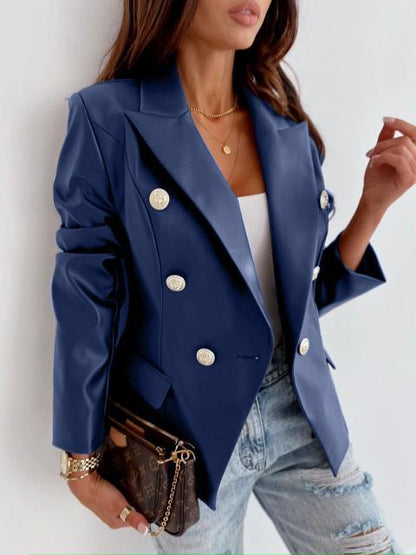 Blazer élégant en simili cuir pour femmes avec double rangée de boutons Chic und Stil