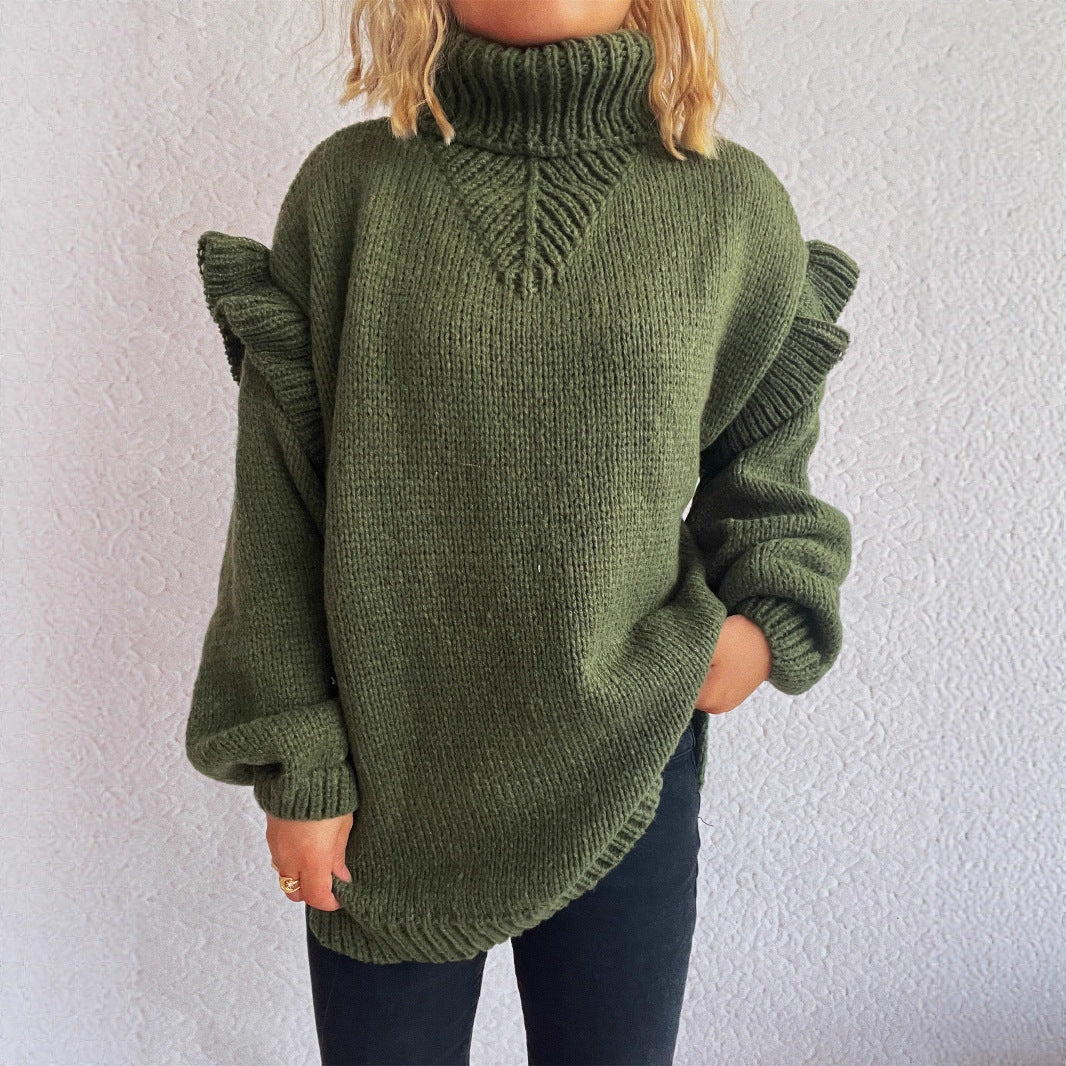 Pull-over tricot douillet pour dames avec des manches à volants et un col montant Chic und Stil