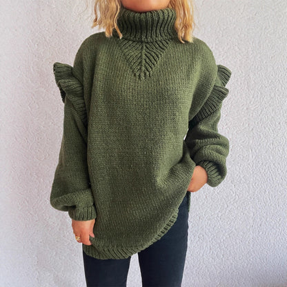 Pull-over tricot douillet pour dames avec des manches à volants et un col montant Chic und Stil