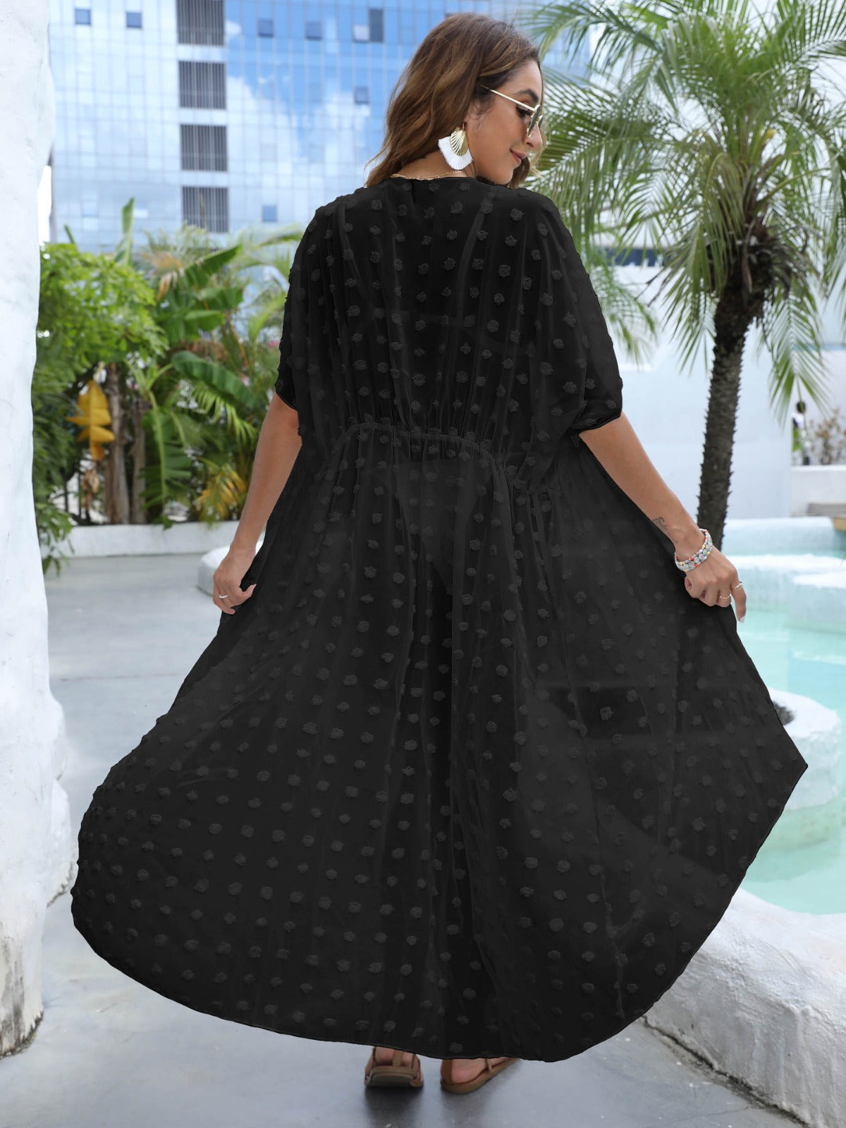 Dames Élégante Peignoir de Bain à Pois Chic und Stil