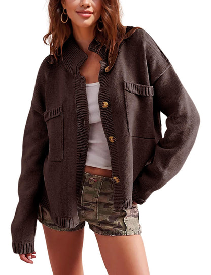 Dames Grande cardigan tricoté avec poches pratiques et col élégant Chic und Stil