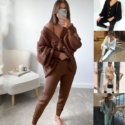 Dames gros tricot cardigan avec décolleté en V et boutons Chic und Stil