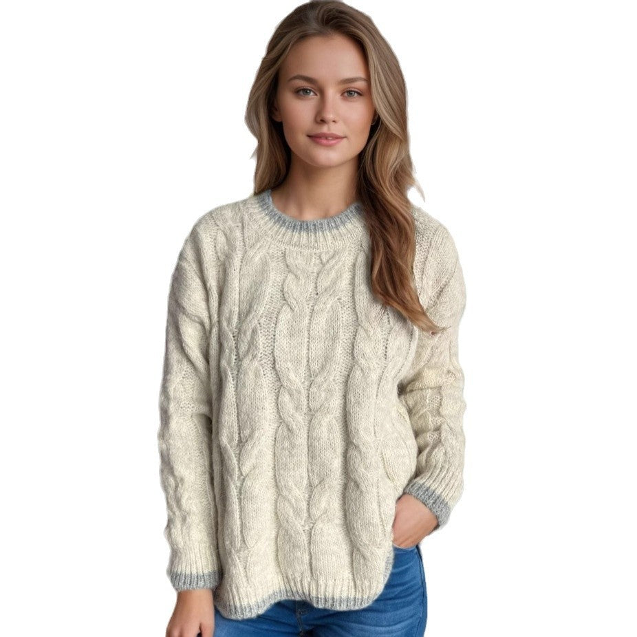 Pull en grosse maille pour femme avec un design de tresse moderne et une coupe décontractée Chic und Stil