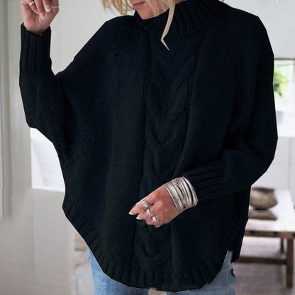 Pull femme en mailles grossières avec col montant et motif en torsades Chic und Stil