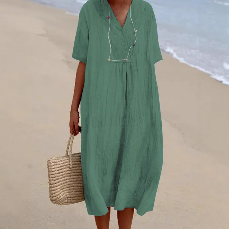Robe midi décontractée pour dames avec décolleté en V et coupe ample Chic und Stil