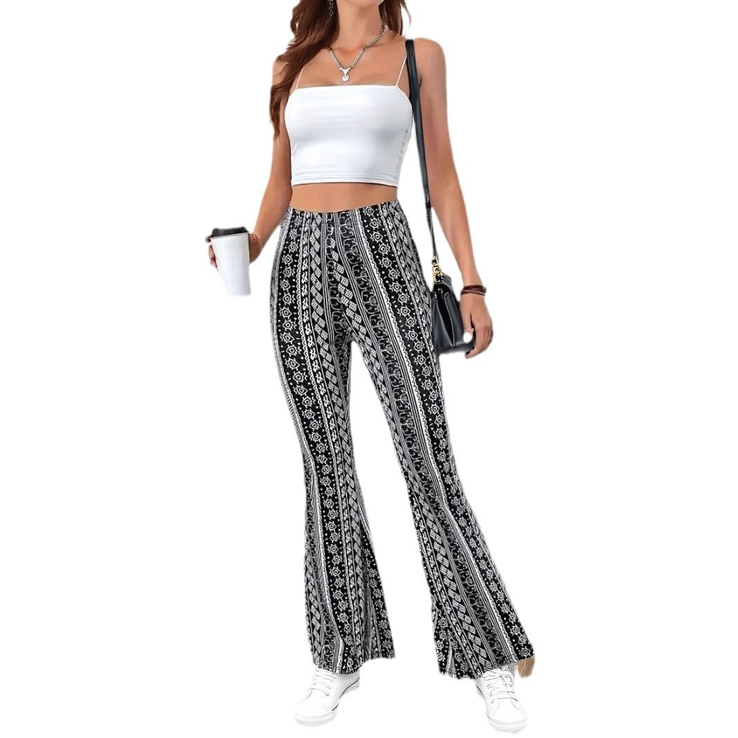 Women's casual flared pants with artistic pattern print Chic and Style