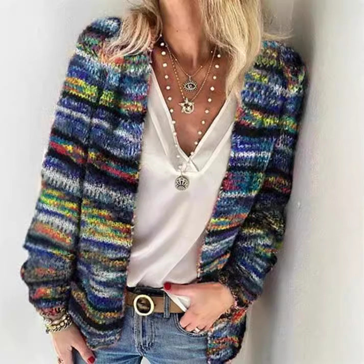 Dames Cardigan ouvert tricoté avec des rayures colorées et une coupe décontractée Chic und Stil
