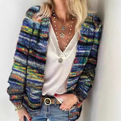 Dames Cardigan ouvert tricoté avec des rayures colorées et une coupe décontractée Chic und Stil