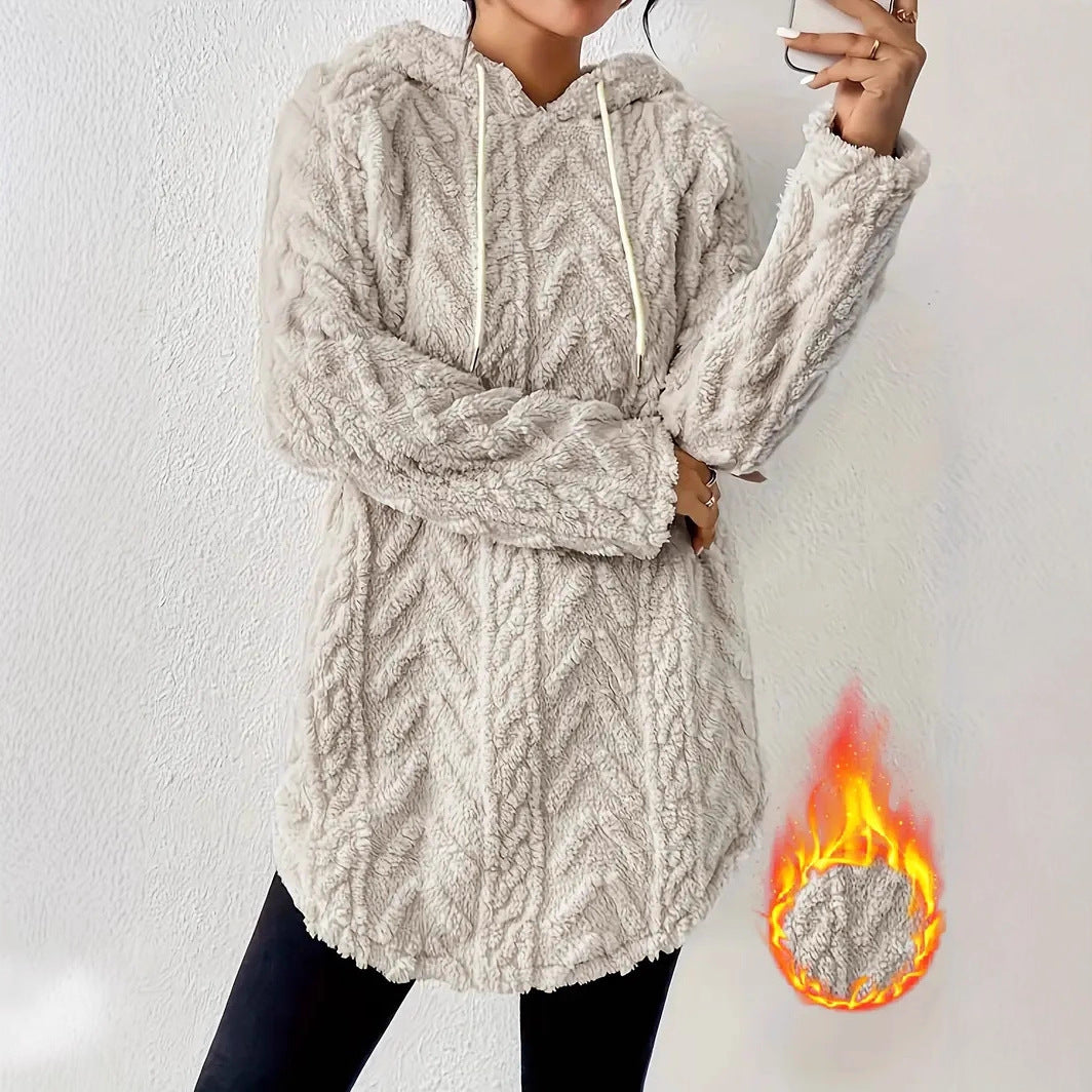 Ladies pleasant fleece pullover with hood and structured design Chic and Style