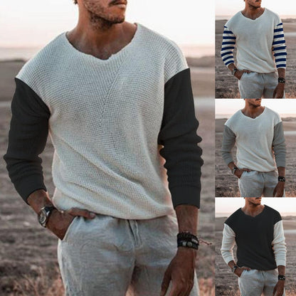 V-neck knitted pullover with textured surface for men Chic und Stil