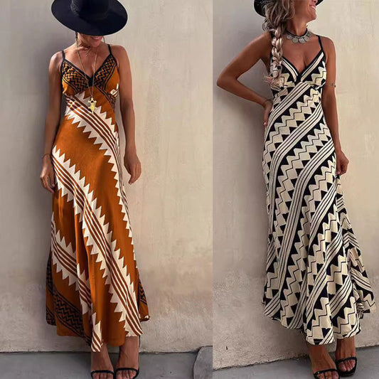 Robe maxi fluide à imprimé géométrique Chic und Stil pour femmes
