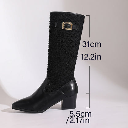 Bottes overknee à la mode pour femmes avec un élégant motif en tricot et un confort blocké.
