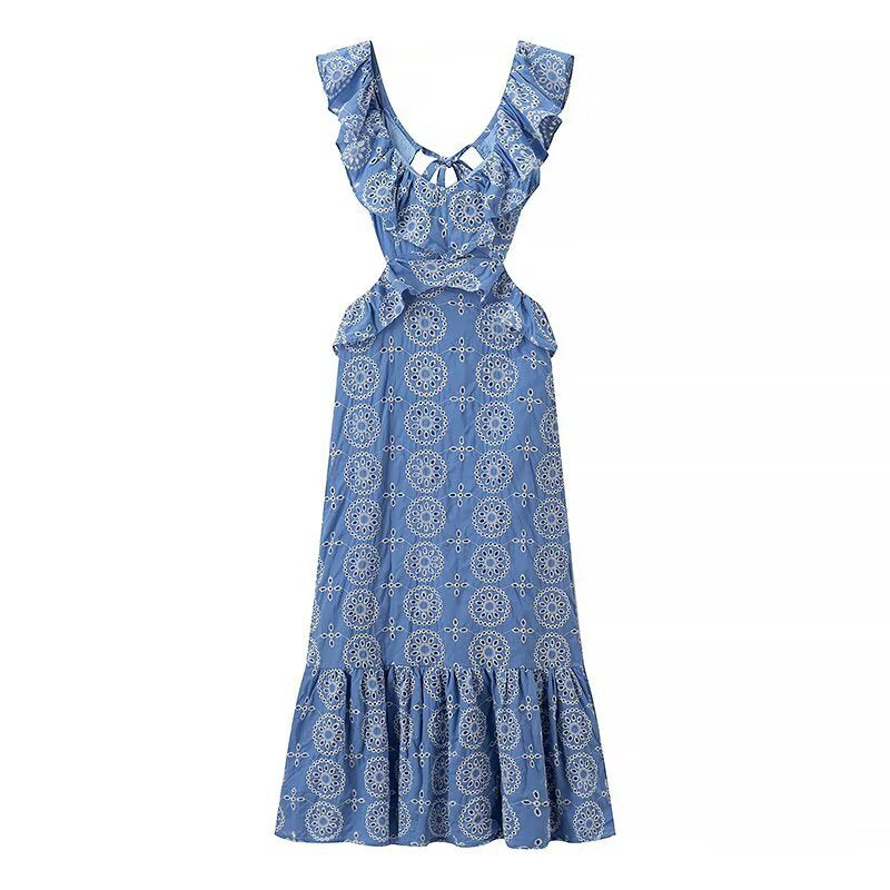 Robe maxi femme avec détails en volants et motif floral Chic und Stil