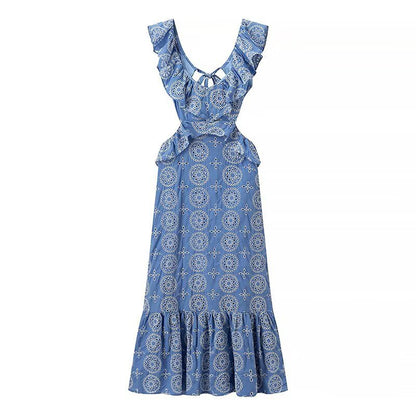 Robe maxi femme avec détails en volants et motif floral Chic und Stil