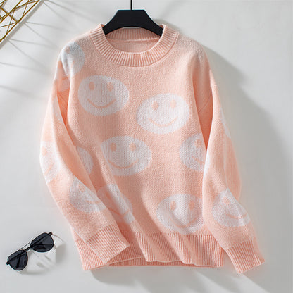 Pull décontracté pour femmes avec un motif de smiley joyeux Chic und Stil