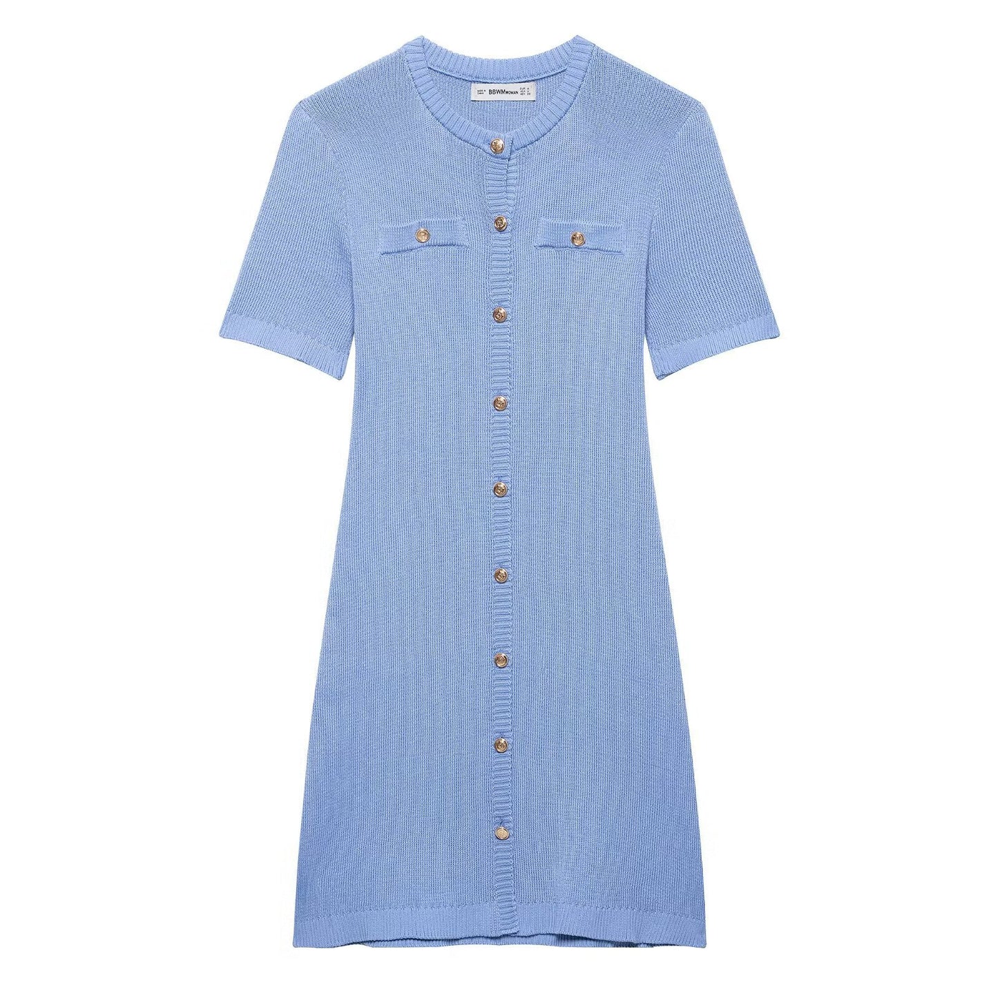 Robe en tricot pour femmes à manches courtes et patte de boutonnage Chic und Stil