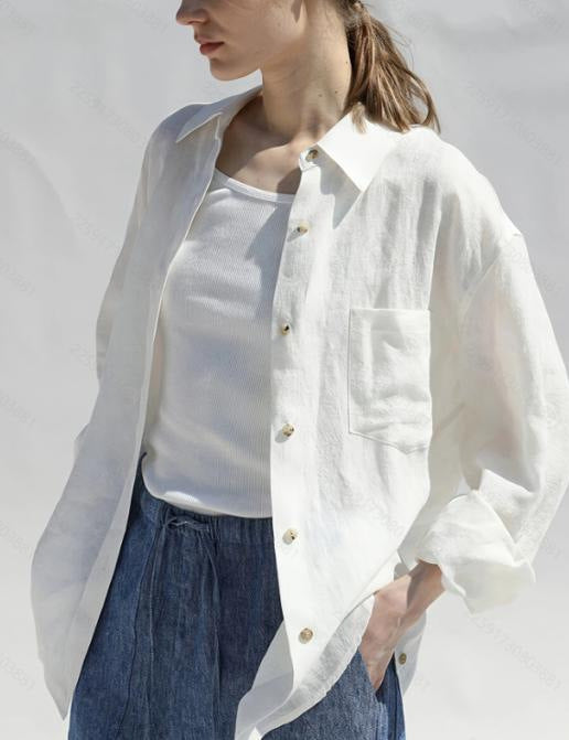 Blouse en lin décontractée pour femmes avec devant à détails de boutons Chic und Stil