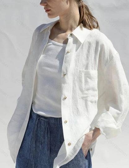 Blouse en lin décontractée pour femmes avec devant à détails de boutons Chic und Stil