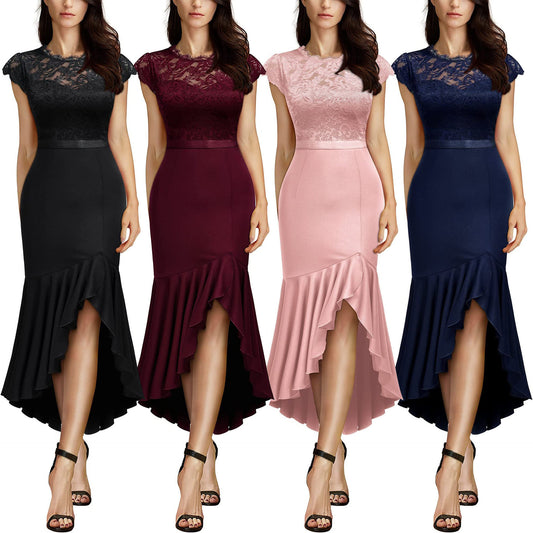 Dames Élégant Robe en Dentelle Ajusté et Évasé Chic und Stil