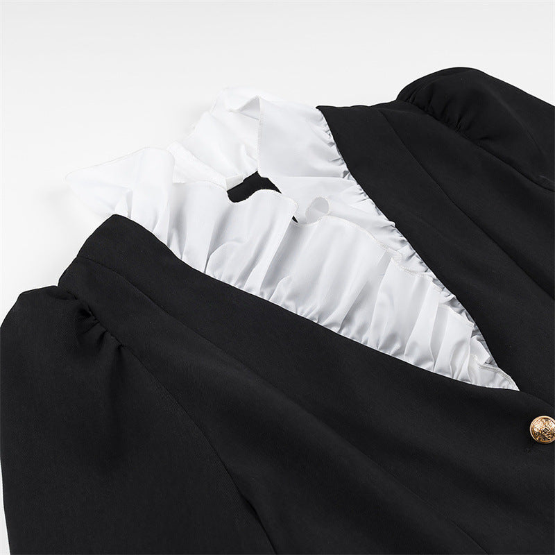 Dames Élégante Veste Blazer avec Détails Volants et Fermeture Boutonnée Chic und Stil