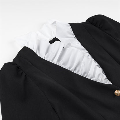 Dames Élégante Veste Blazer avec Détails Volants et Fermeture Boutonnée Chic und Stil