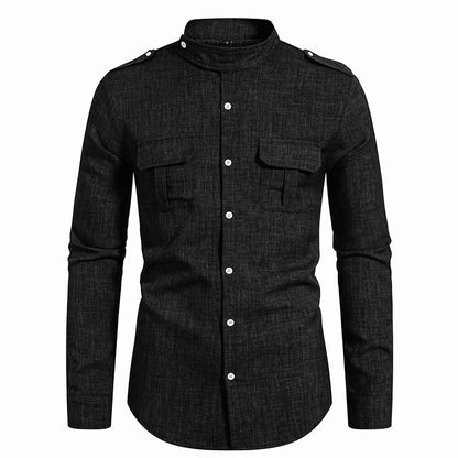 Chemise à manches longues pour hommes avec col montant et deux poches poitrine pratiques Chic und Stil
